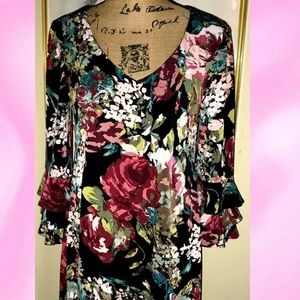 CONNECTED APPAREL BOLD FLORAL PRINT SWING DRESS~6